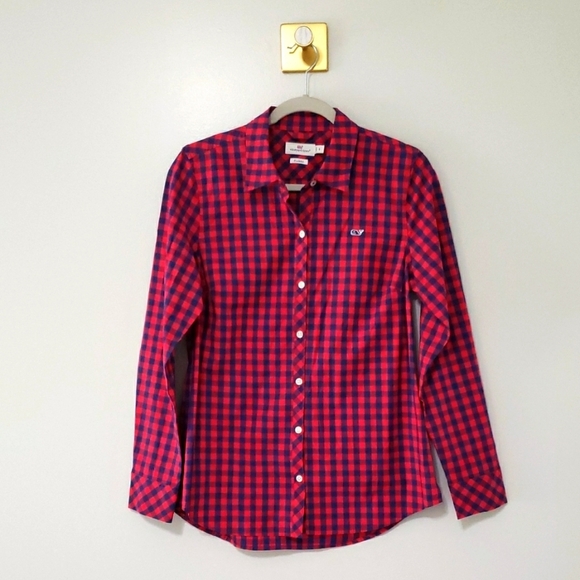 Vineyard Vines Women's Button Down Top 6 Red Navy Blue Plaid Checkered Preppy - Picture 1 of 11
